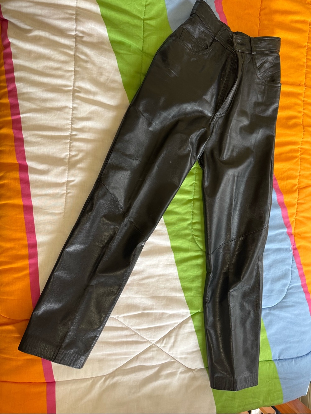 Danier Black Leather Straight-Leg Pants